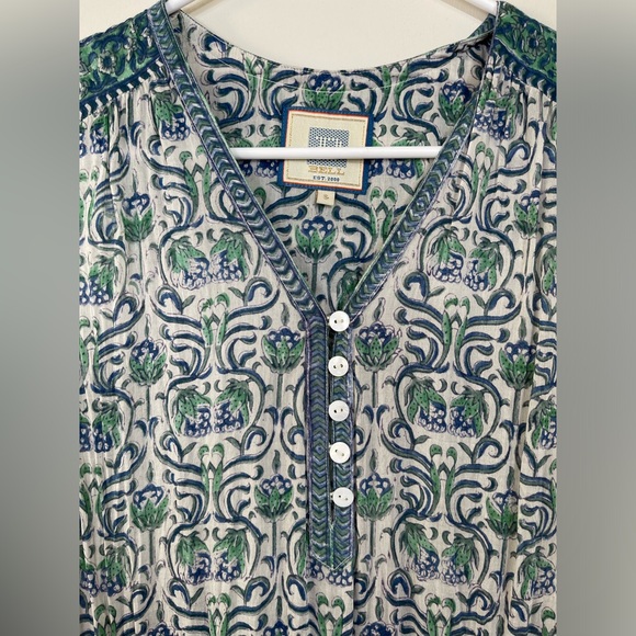 Bell Patricia Midi Dress Blue and Green Sleeveless Dress Silk Cotton Rainey S - Picture 7 of 12